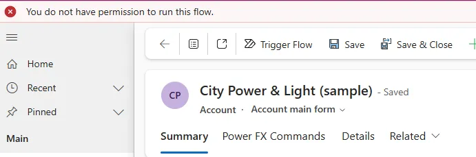 The permission error notification shown to a user without edit access to the secured column
